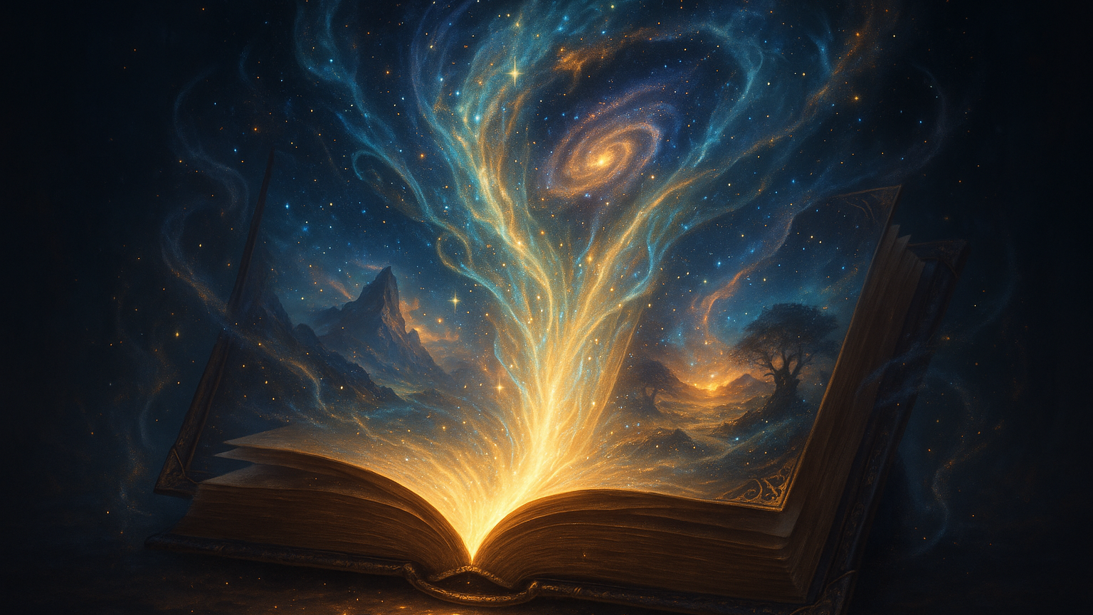 un libro magico, como si fuera un portal a otros mundos